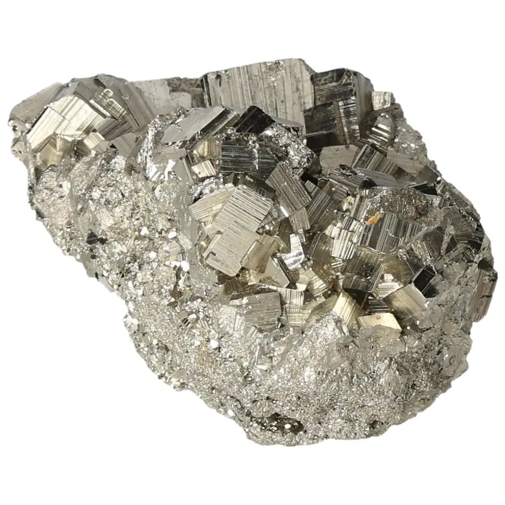 Superior quality pyrite cluster featuring natural geometric cubic formations with metallic luster.