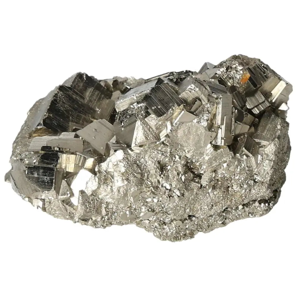 Superior quality pyrite cluster with geometric formations and metallic luster, showcasing natural elegance and intricate sculptural detail.