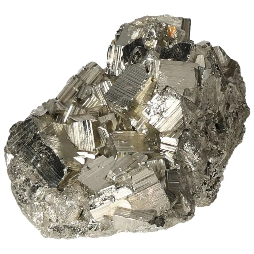 Superior quality pyrite cluster with geometric formations and metallic luster, showcasing natural beauty and elegance.