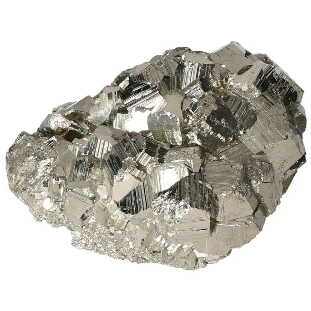 Superior quality pyrite cluster with natural cubic formations and metallic luster, showcasing geometric brilliance and elegance.