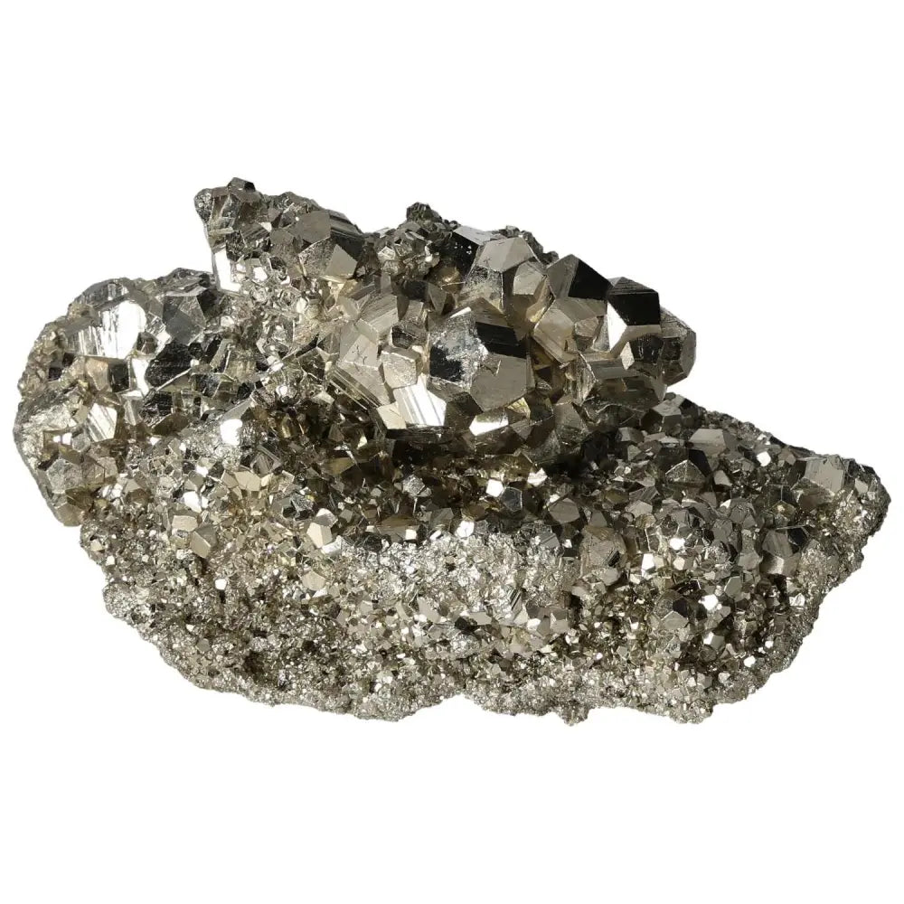 Superior Quality Pyrite Cluster showcasing natural cubic formations and metallic luster, highlighting geometric elegance in mineral specimen.