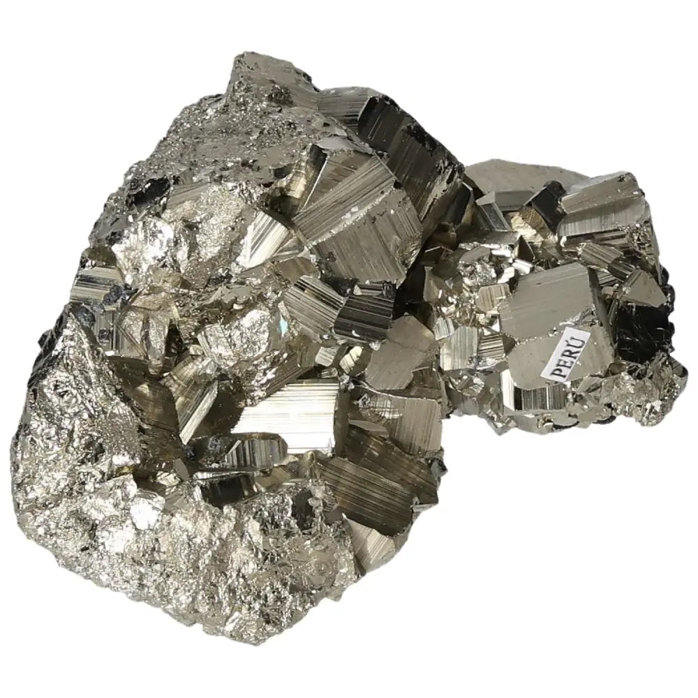 Shimmering pyrite cluster with geometric cubic formations, showcasing metallic luster. Superior quality, sourced from premium deposits.