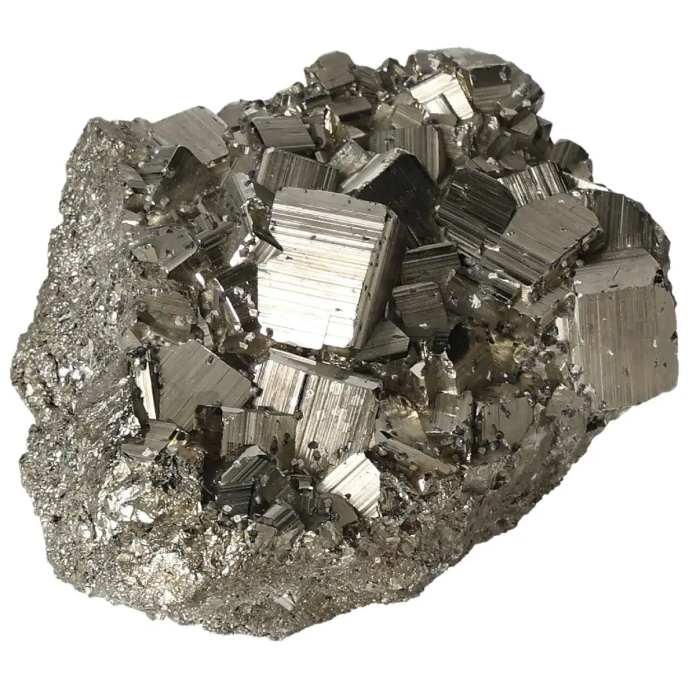 Superior quality pyrite cluster showcasing natural geometric formations and metallic luster.