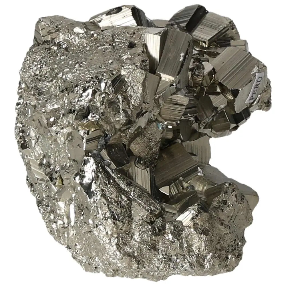 Superior Quality Pyrite Cluster with natural geometric formations and metallic luster, showcasing intricate cubic details.