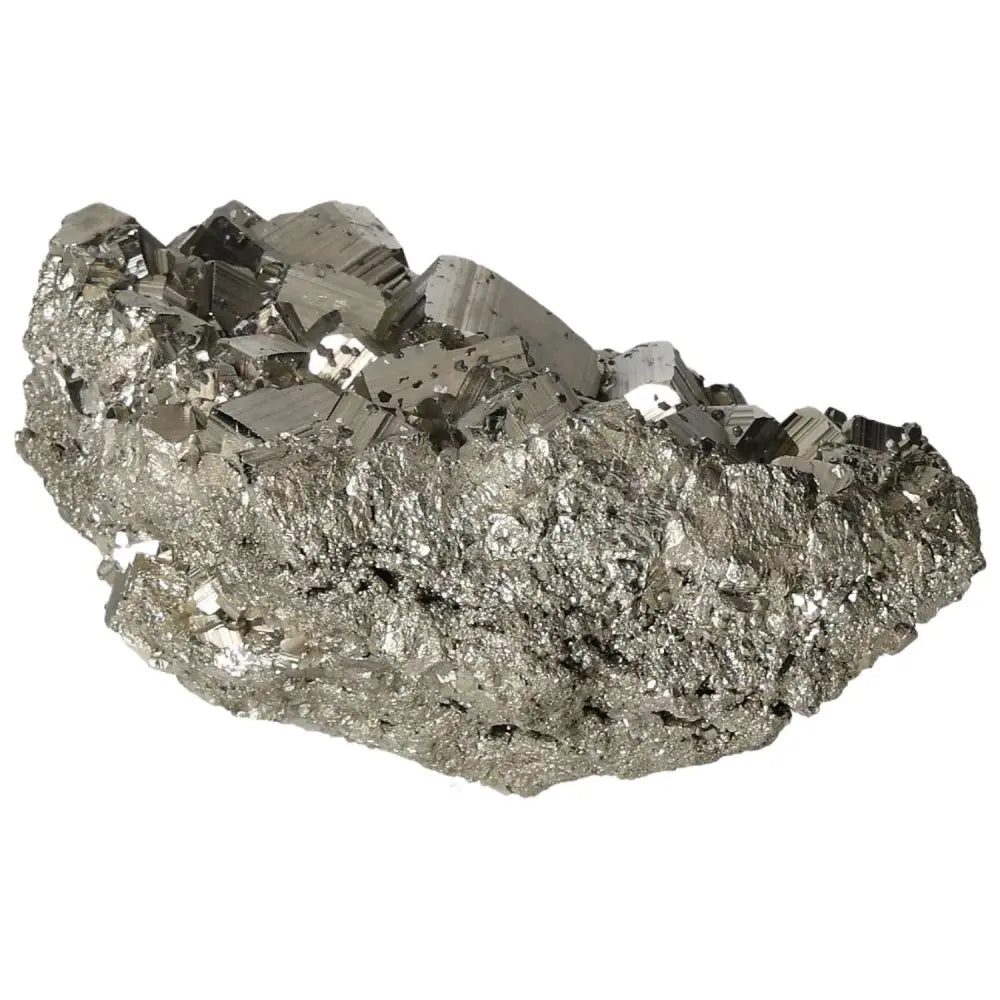 Superior quality pyrite cluster with geometric formations and metallic luster, showcasing natural elegance and intricate detail.
