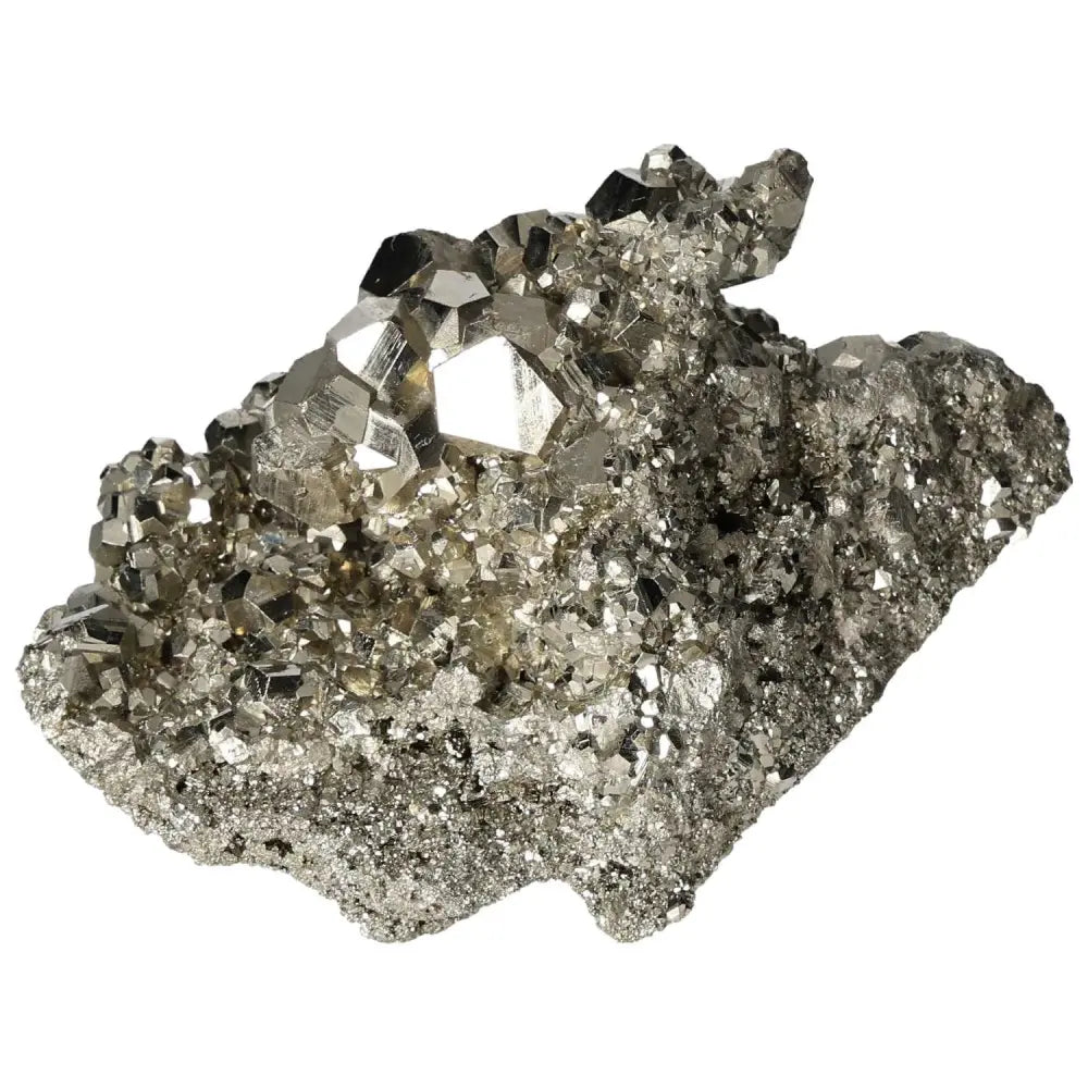 Superior quality pyrite cluster with natural cubic formations and metallic luster, showcasing geometric brilliance and premium sourcing.