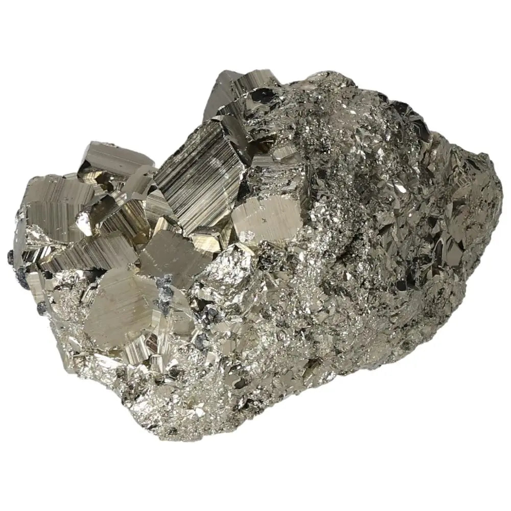 Superior quality pyrite cluster with shiny cubic formations and metallic luster, showcasing natural geometric beauty.