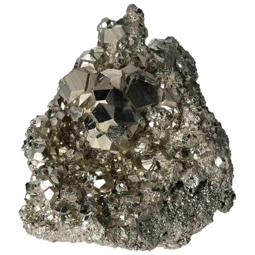 Superior quality pyrite cluster showcasing natural geometric formations and metallic luster for geological elegance and decoration.