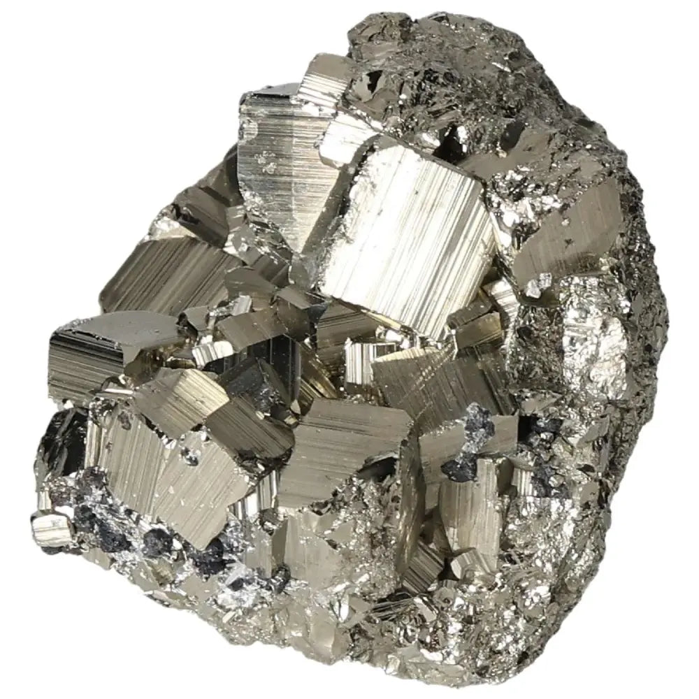 Superior Quality Pyrite Cluster with cubic formations and metallic luster, showcasing geometric brilliance from premium deposits.