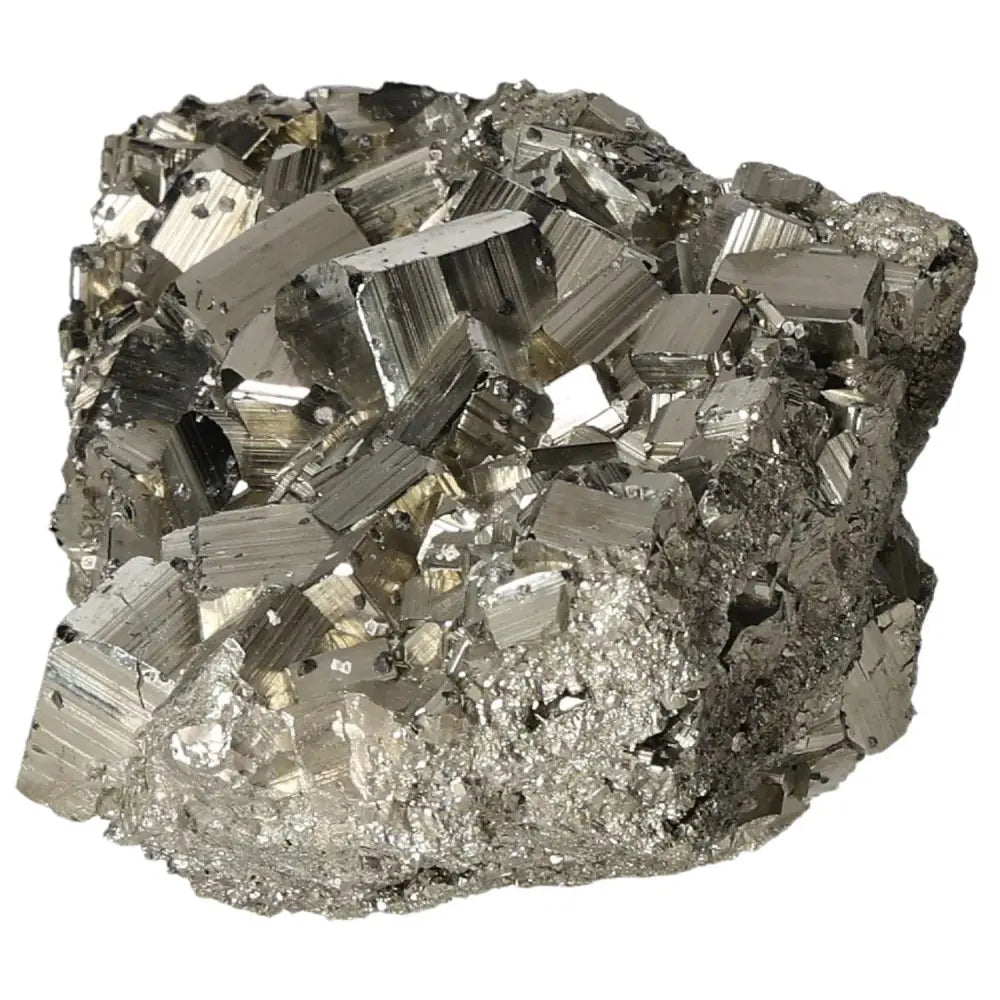 Superior Quality Pyrite Cluster with geometric formations and metallic luster, showcasing natural beauty and sculptural elegance.
