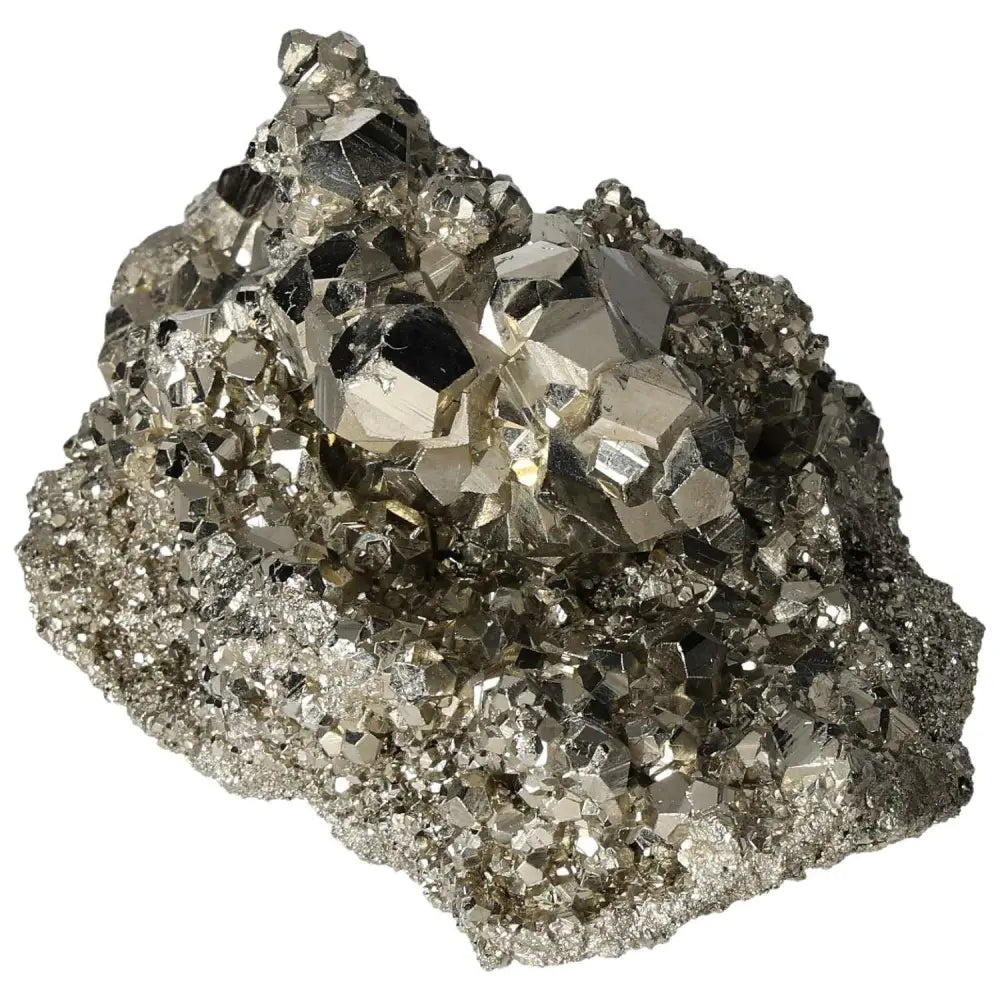 Superior quality pyrite cluster with natural geometric formations and metallic luster, showcasing premium mineral craftsmanship.