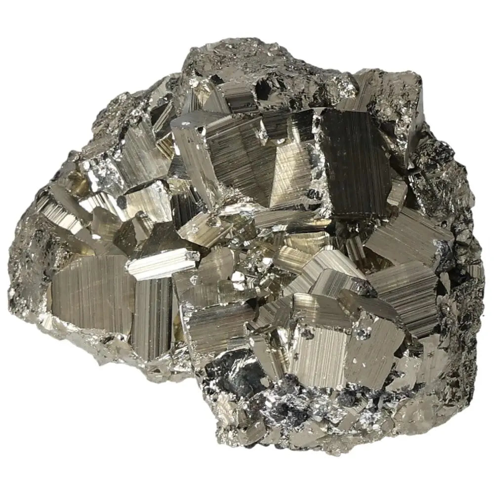 Superior quality pyrite cluster showcasing geometric brilliance and metallic luster in cubic formations.