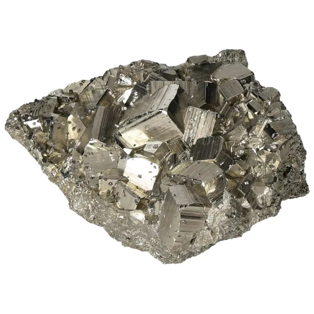 Superior quality pyrite cluster featuring natural cubic formations with metallic luster, showcasing geometric brilliance.