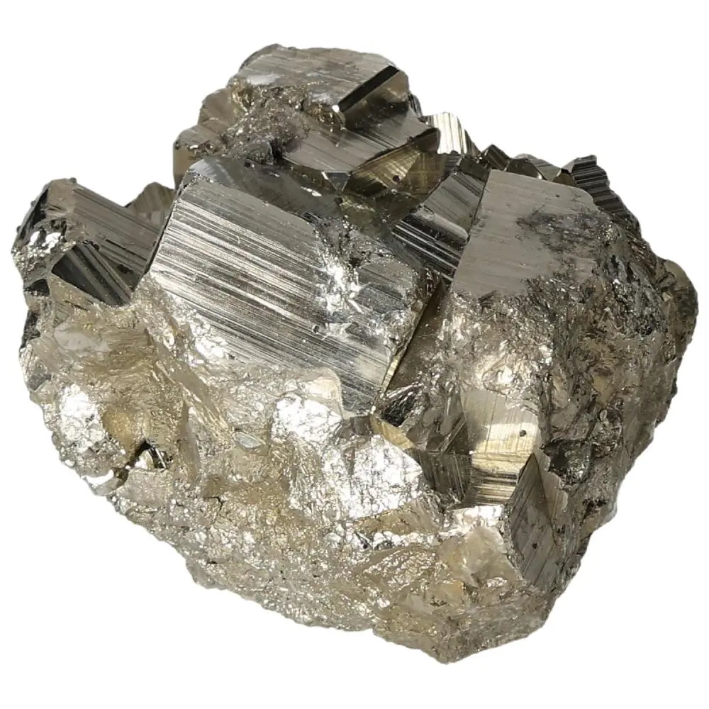 Superior quality pyrite cluster with geometric formations and metallic luster, showcasing natural elegance and intricate detail.