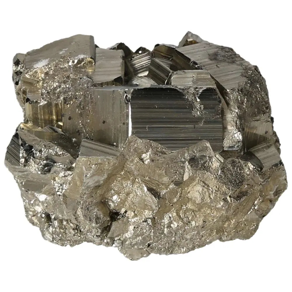 Superior quality pyrite cluster with natural cubic formations and metallic luster, showcasing geometric brilliance.