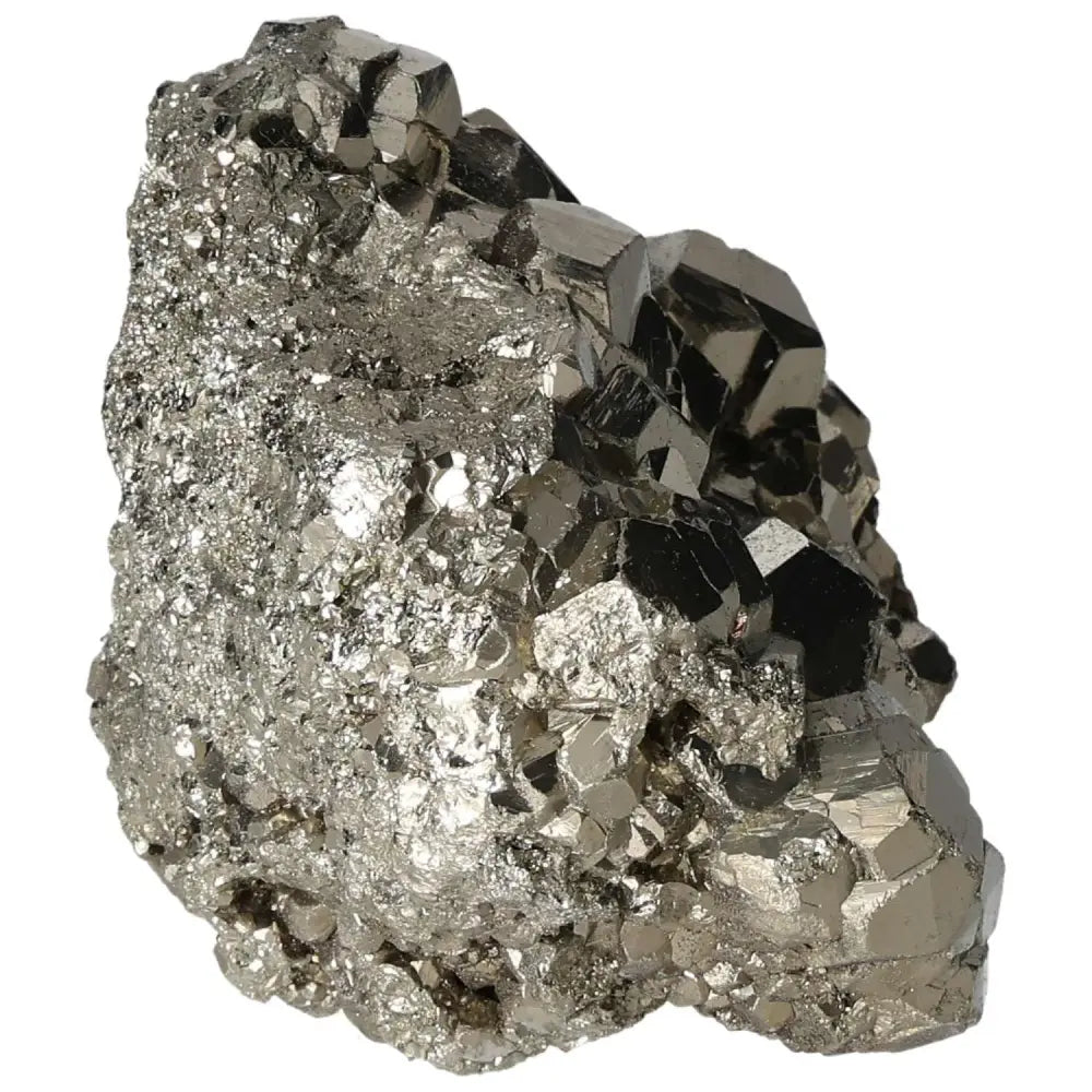 Superior quality pyrite cluster with geometric formations and metallic luster, showcasing natural cubic brilliance.