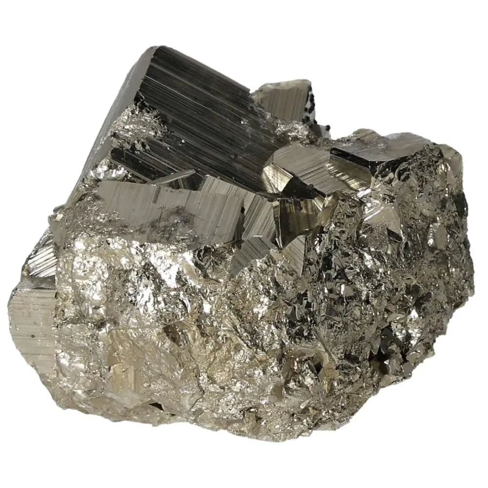 Superior quality pyrite cluster with geometric metallic luster, showcasing natural cubic formations and intricate details.