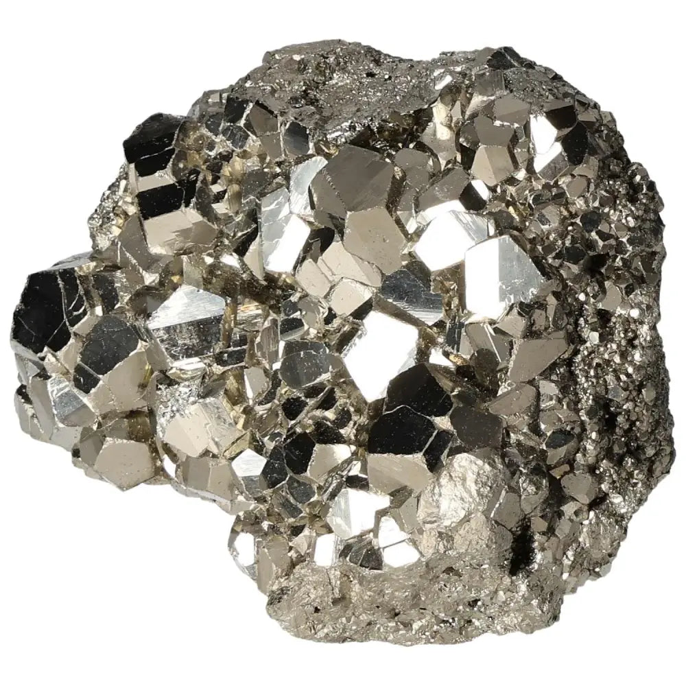 Superior quality pyrite cluster with natural cubic formations and metallic luster showcasing geometric brilliance.