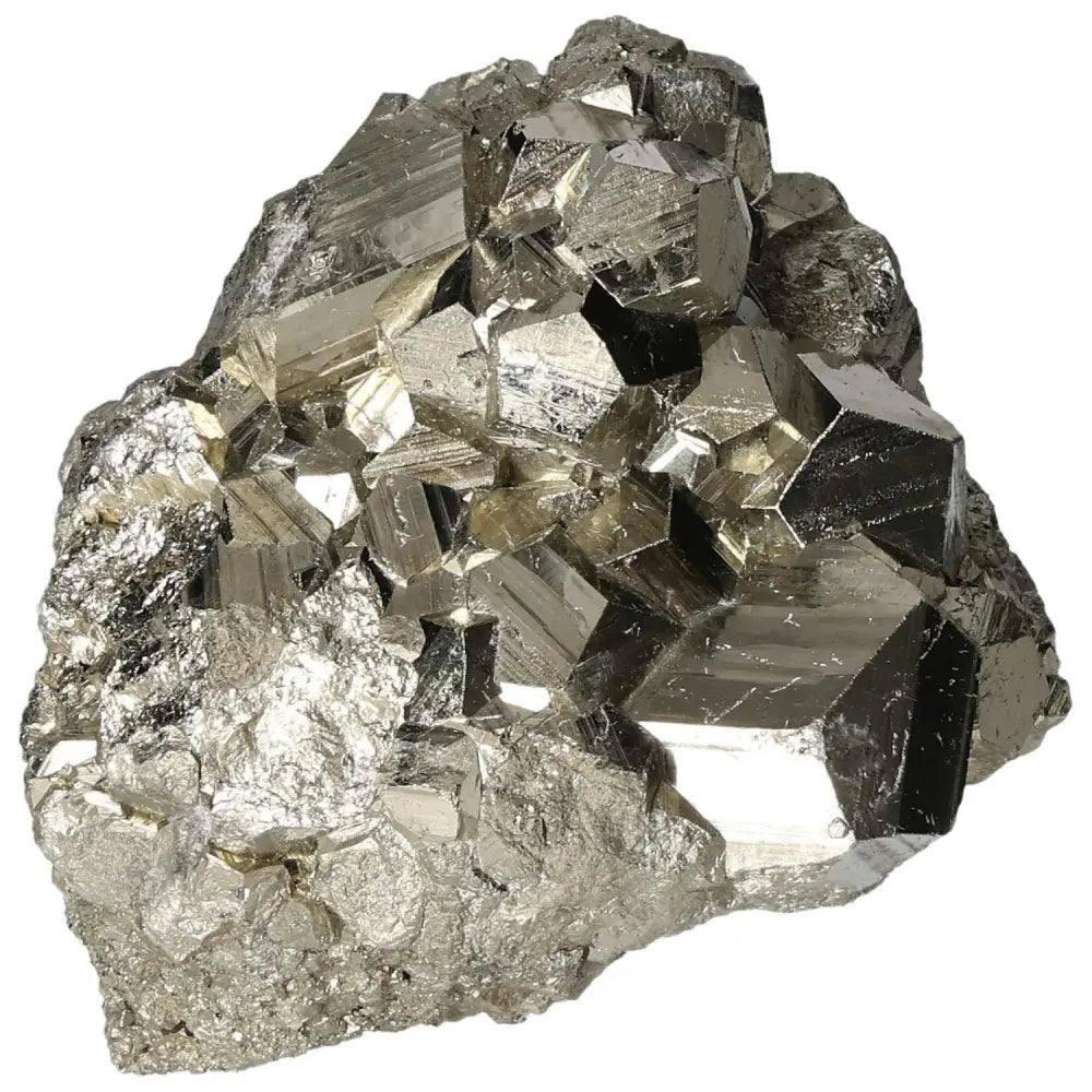 Superior quality pyrite cluster with natural geometric formations showcasing metallic luster, ideal for collectors and natural decor.