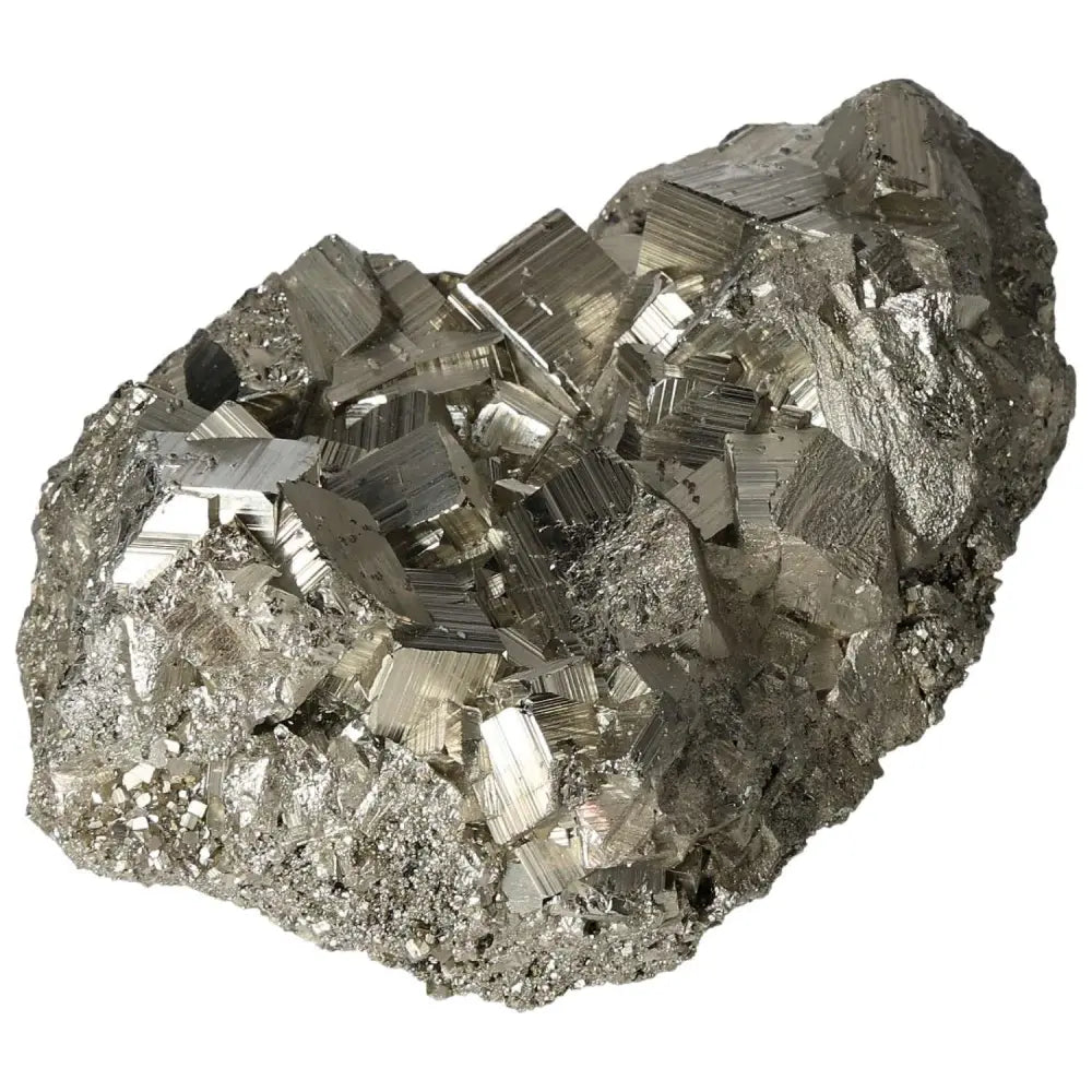 Superior quality pyrite cluster showcasing geometric formations and metallic luster, ideal for mineral collectors.