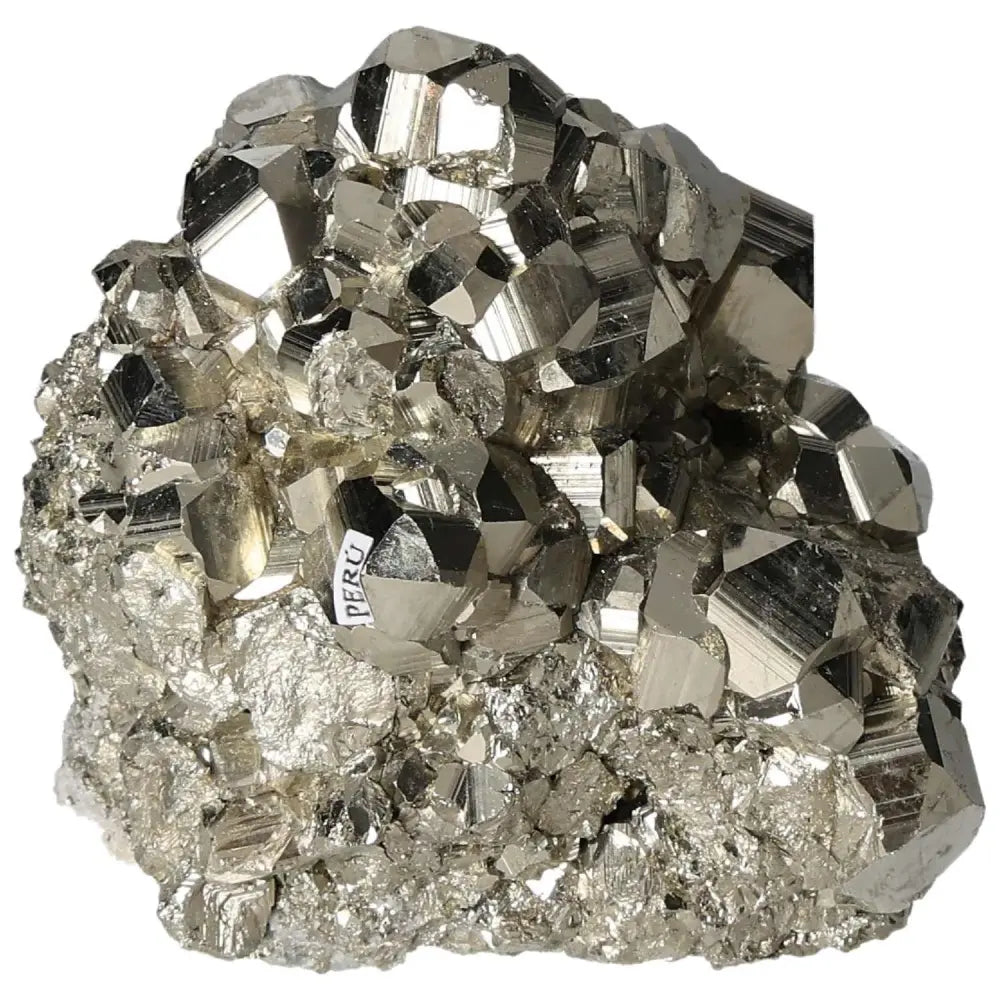 Superior quality pyrite cluster with natural cubic formations and metallic luster, showcasing geometric brilliance.