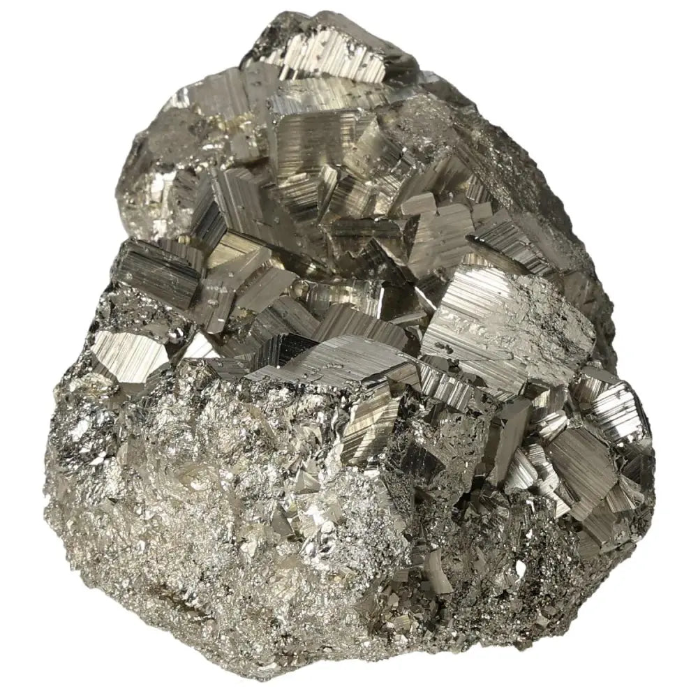 Superior quality pyrite cluster showcasing geometric cubic formations and metallic luster, sourced from premium deposits.