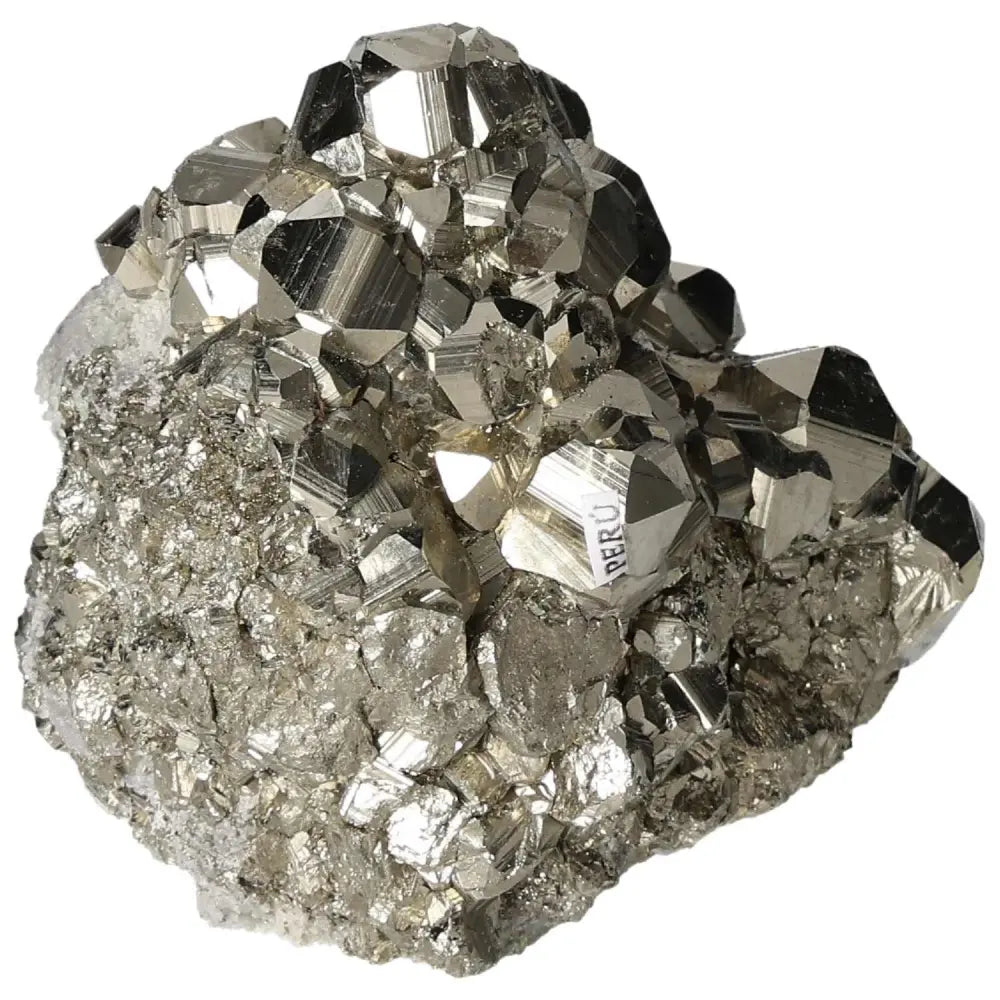 Superior quality pyrite cluster with geometric cubic formations and metallic luster