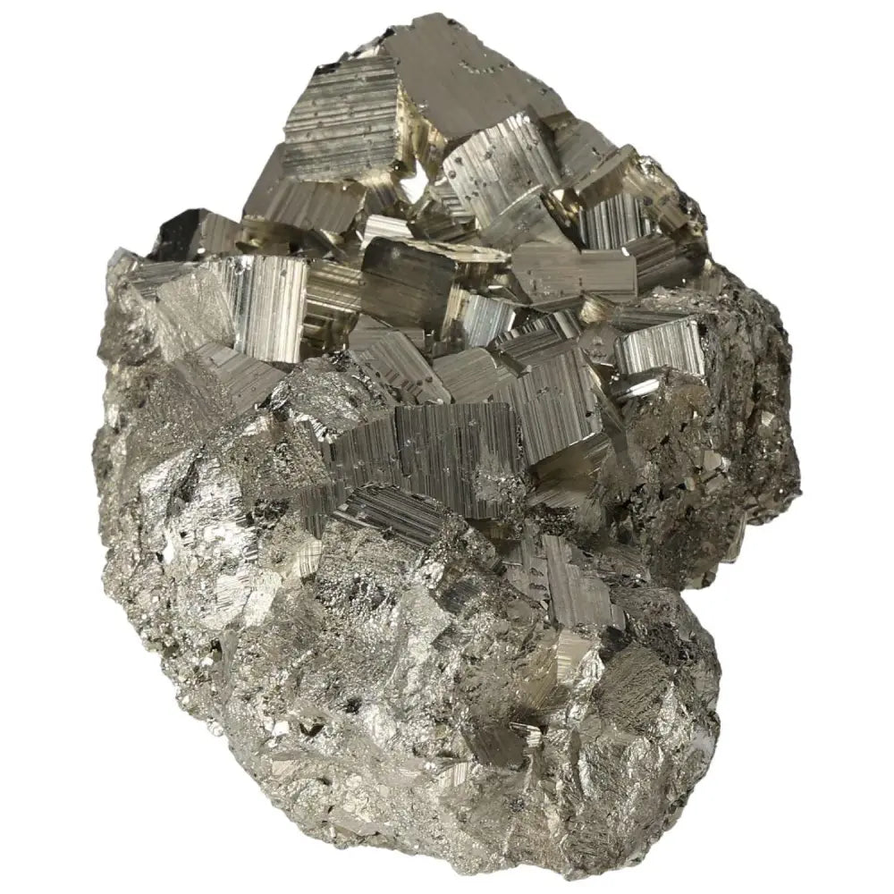 Superior Quality Pyrite Cluster with geometric formations and metallic luster, sourced from premium deposits. Ideal for decor and collection.