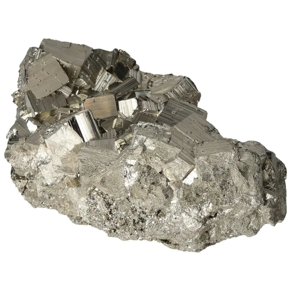 Superior quality pyrite cluster with geometric formations and metallic luster, showcasing natural cubic structures.