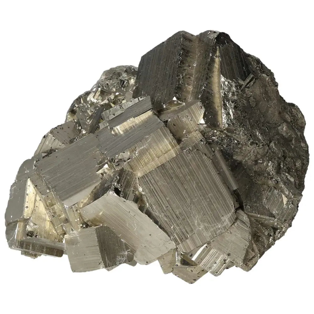 Superior Quality Pyrite Cluster with geometric cubic formations and metallic luster, sourced from premium deposits.