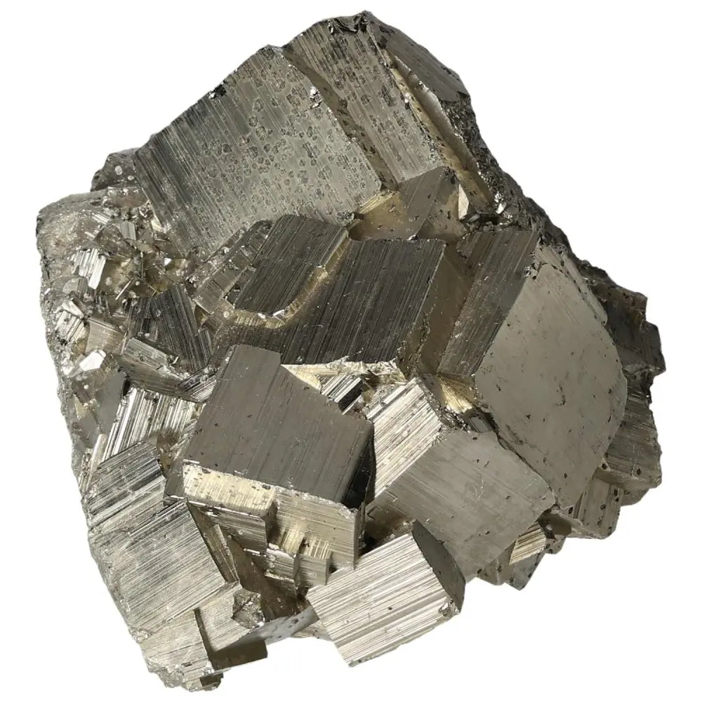 Superior Quality Pyrite Cluster with geometric cubic formations and metallic luster.