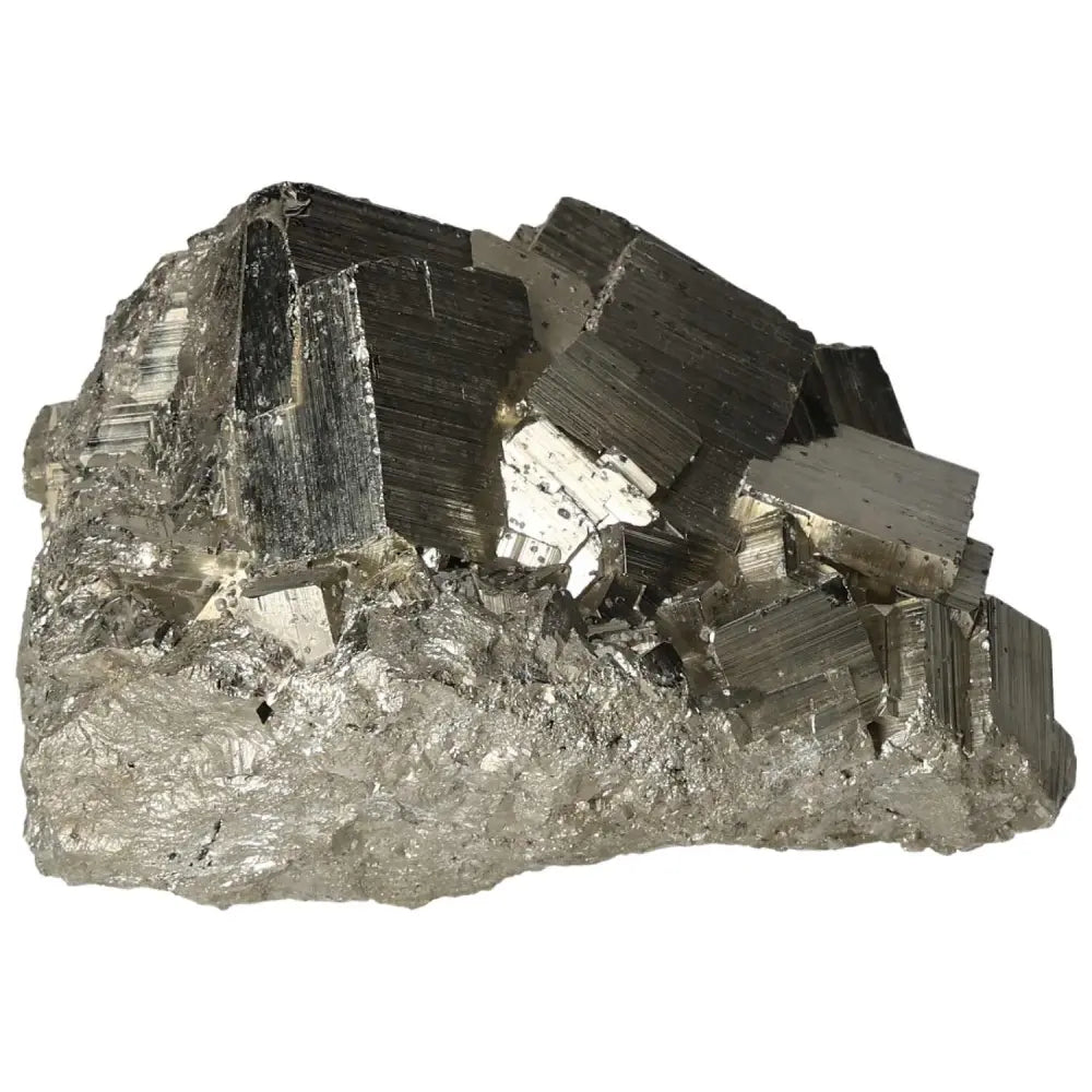 Superior Quality Pyrite Cluster with metallic luster, showcasing natural cubic geometric formations for elegant decorative and geological display.