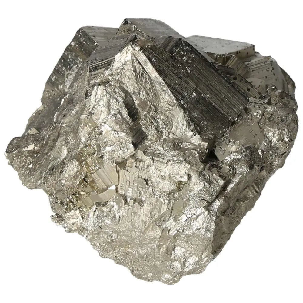 Superior quality pyrite cluster with geometric, cubic formations showcasing metallic luster and natural elegance.
