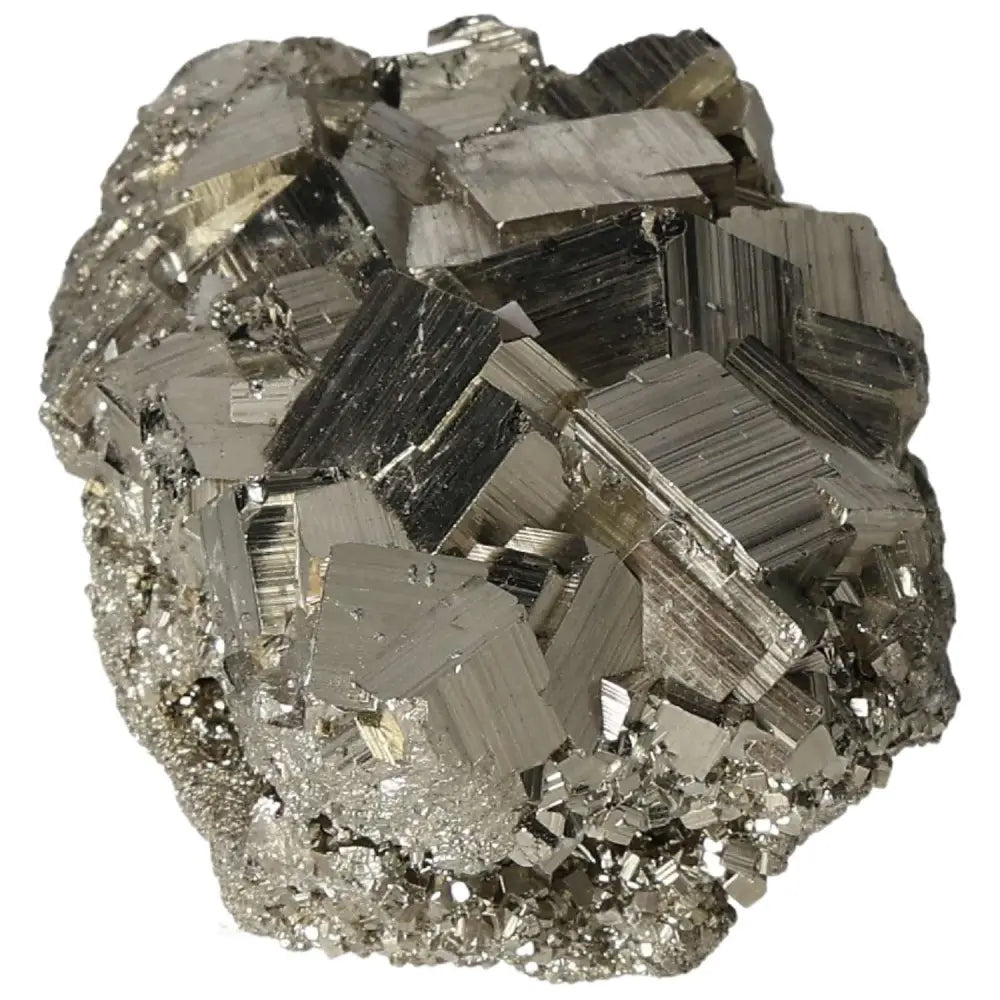 Superior Quality Pyrite Cluster with metallic luster and geometric formations, showcasing natural elegance and brilliance.