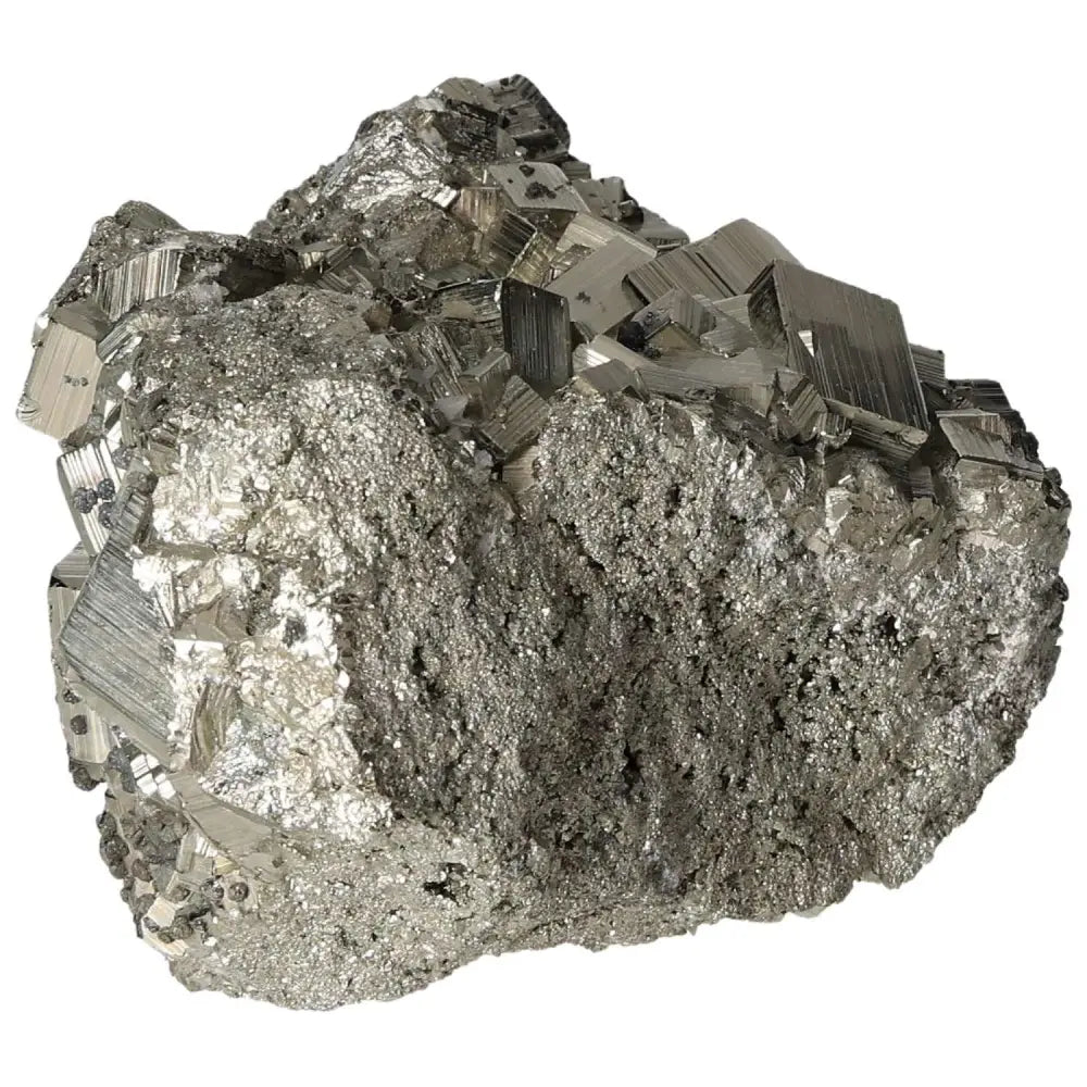 Superior quality pyrite cluster with natural cubic formations and metallic luster, showcasing geometric brilliance and natural elegance.