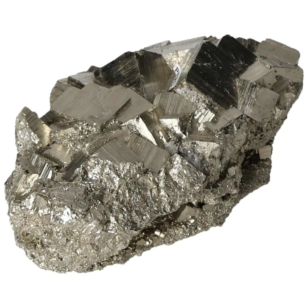 Superior quality pyrite cluster with geometric formations and metallic luster, showcasing natural elegance and sculptural detail.