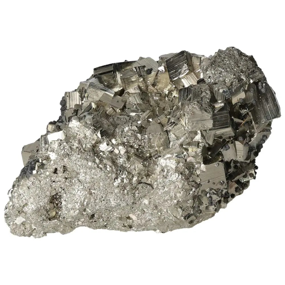 Superior Quality Pyrite Cluster showcasing geometric cubic formations and metallic luster from natural mineral deposits.