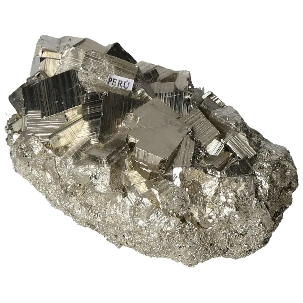 Superior quality pyrite cluster showcasing natural geometric and cubic formations with metallic luster, sourced from premium deposits.