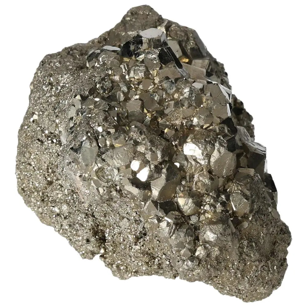 Superior quality pyrite cluster displaying geometric formations with metallic luster, showcasing natural elegance and brilliance.