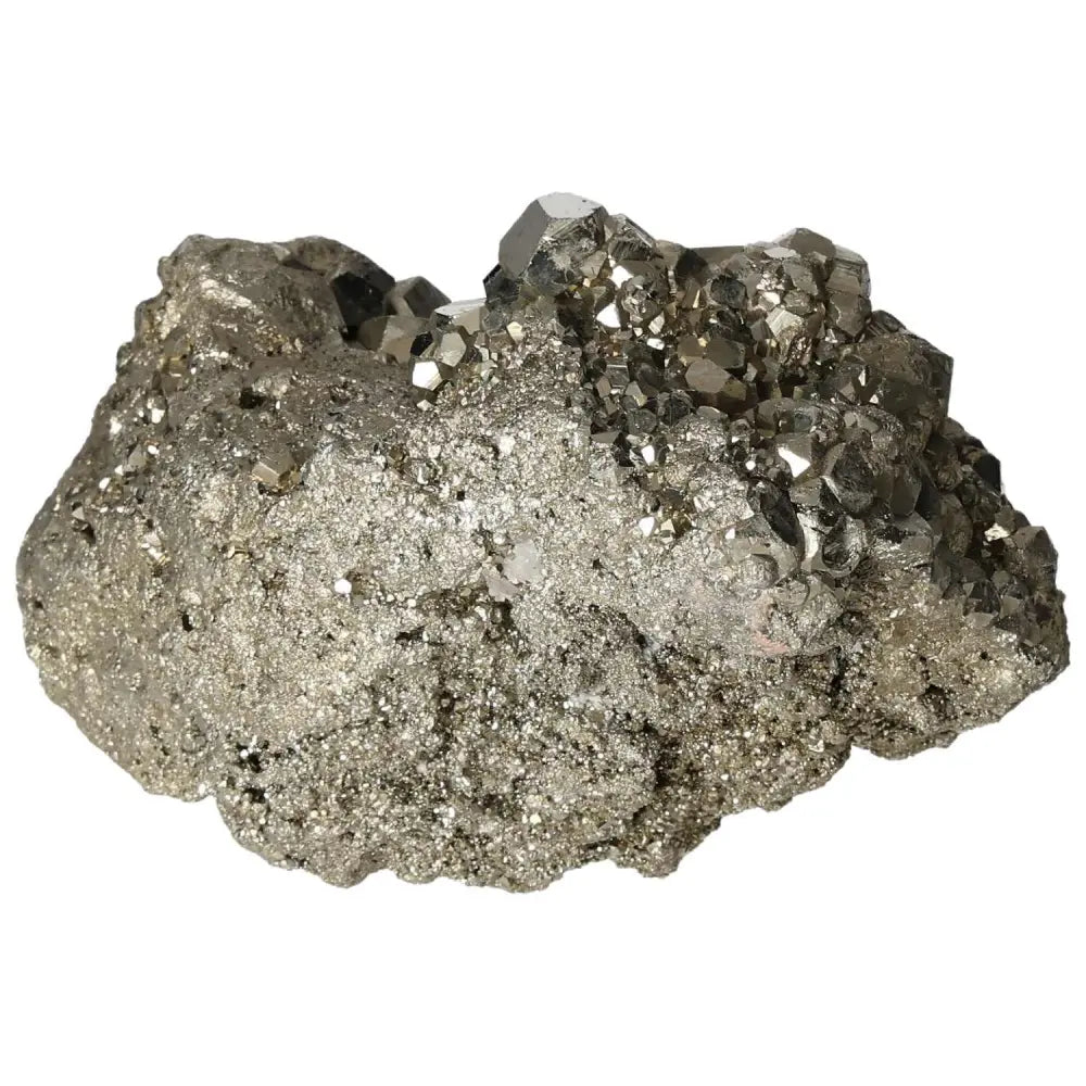 Superior quality pyrite cluster with natural cubic formations and metallic luster.