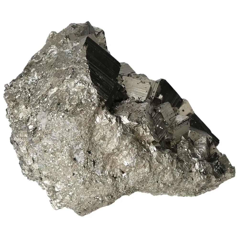 Superior quality pyrite cluster with natural cubic formations and metallic luster, showcasing geometric brilliance and elegance.