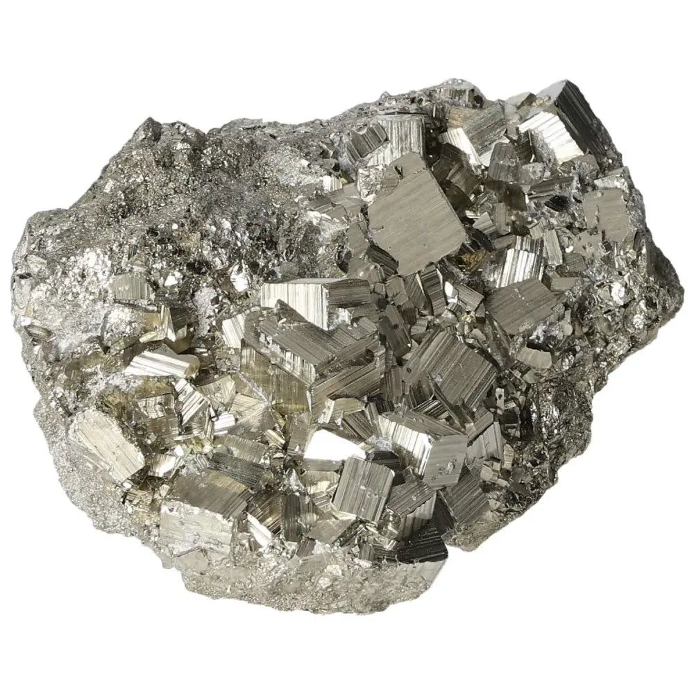 Superior quality pyrite cluster with natural geometric formations and metallic luster, showcasing intricate sculptural details.