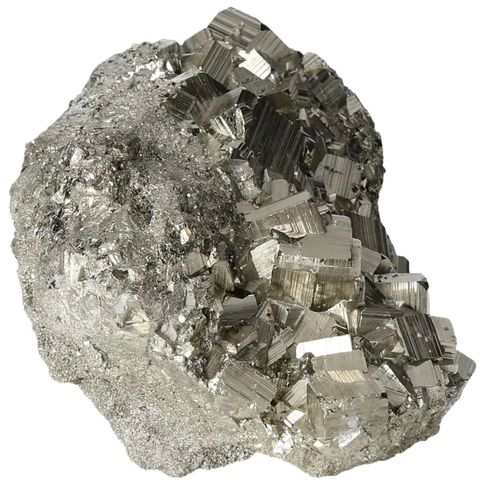 Superior quality pyrite cluster with shimmering metallic luster and geometric formations, sourced from premium deposits.