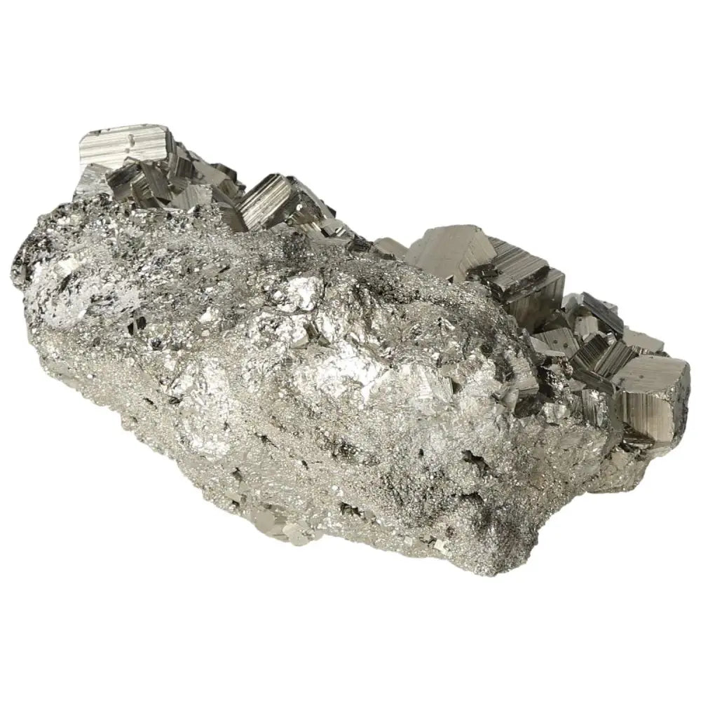 Superior Quality Pyrite Cluster with geometric cubic formations and metallic luster.