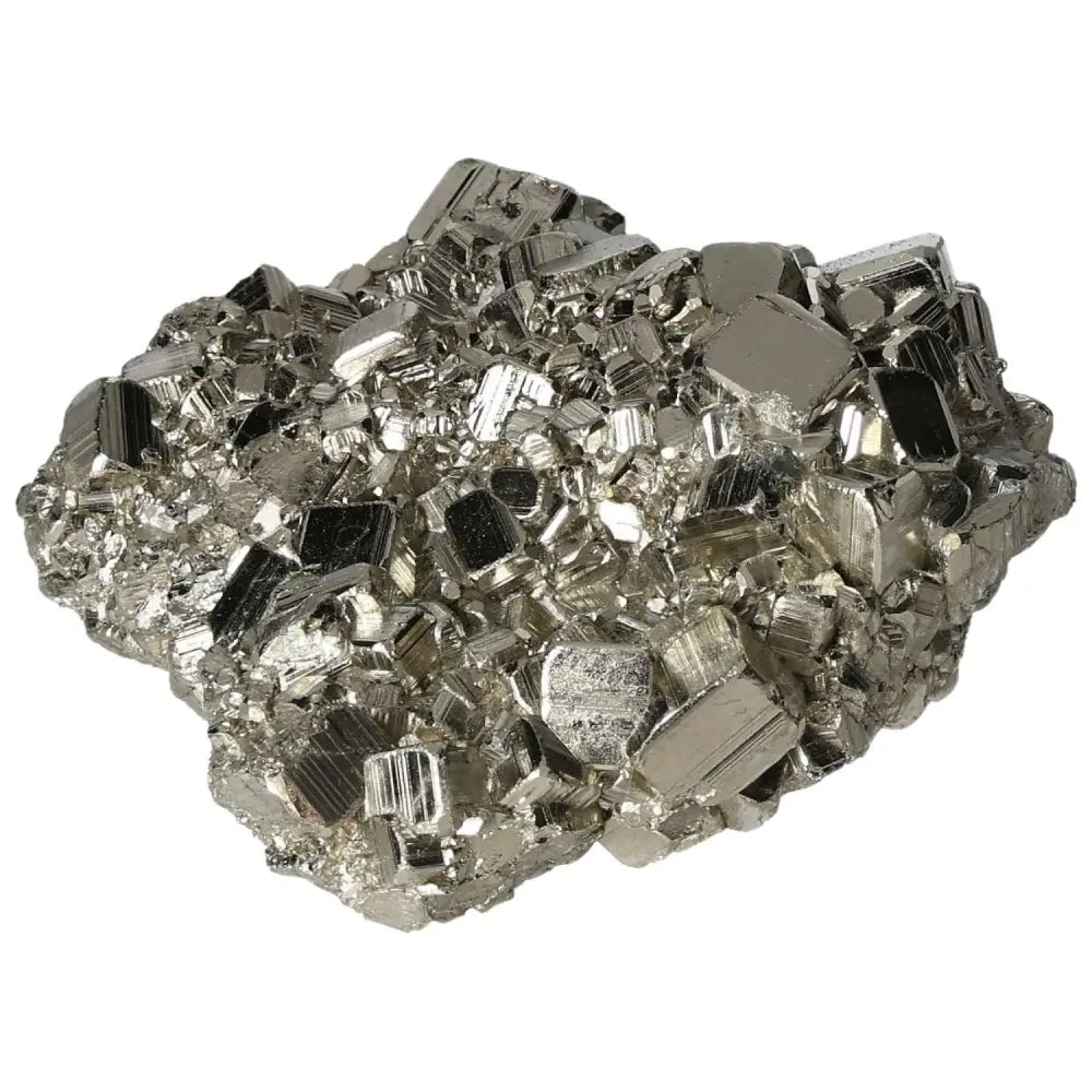 Superior quality pyrite cluster with geometric cubic formations and metallic luster, showcasing natural elegance and brilliance.