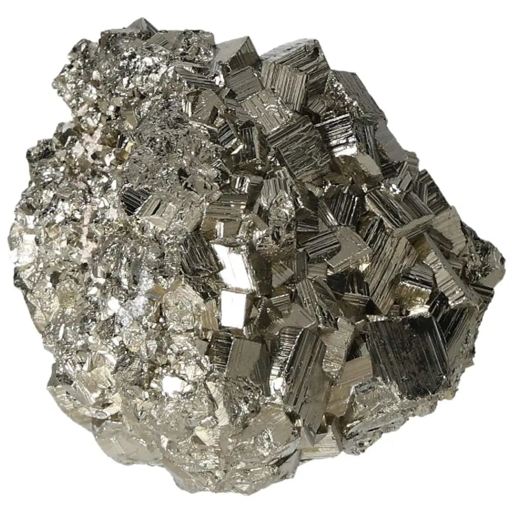 Superior Quality Pyrite Cluster with geometric cubic formations and metallic luster showcasing natural brilliance.