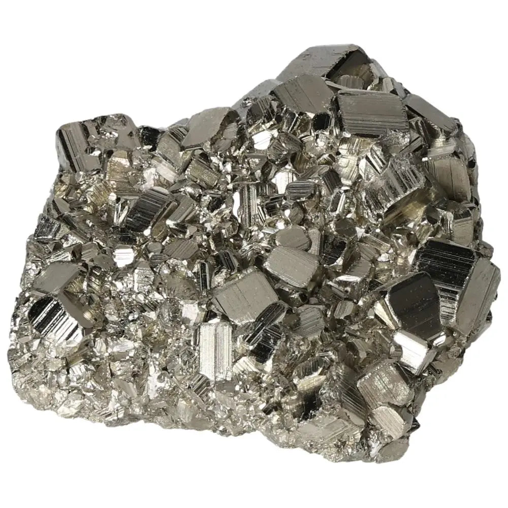 Close-up of a superior quality pyrite cluster showcasing metallic luster and geometric formations; perfect for collectors and enthusiasts.