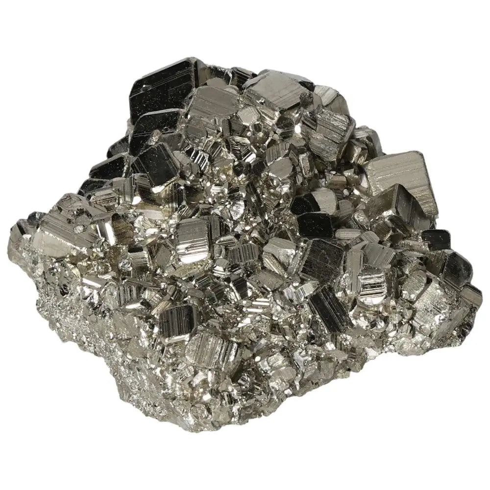 Superior quality pyrite cluster with geometric cubic formations and metallic luster, showcasing natural elegance in mineral form.