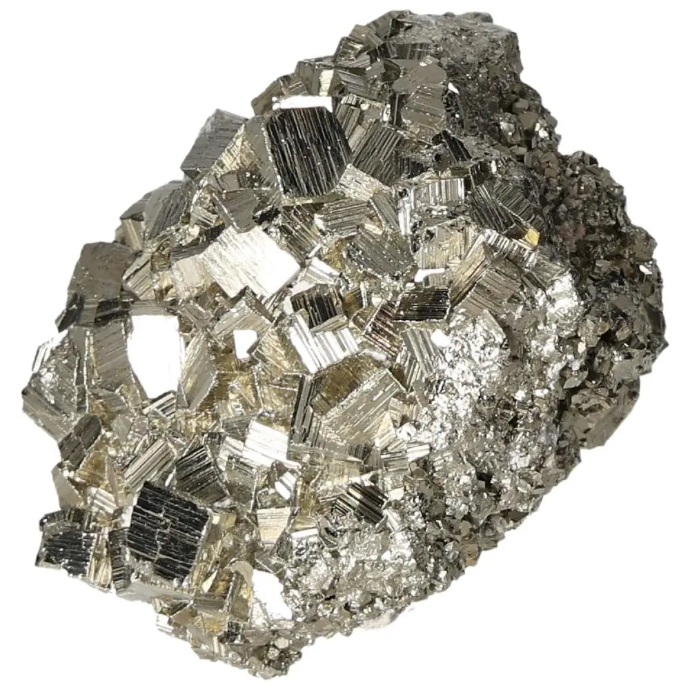 Superior Quality Pyrite Cluster showcasing geometric cubic formations and metallic luster, highlighting its elegance and natural brilliance.