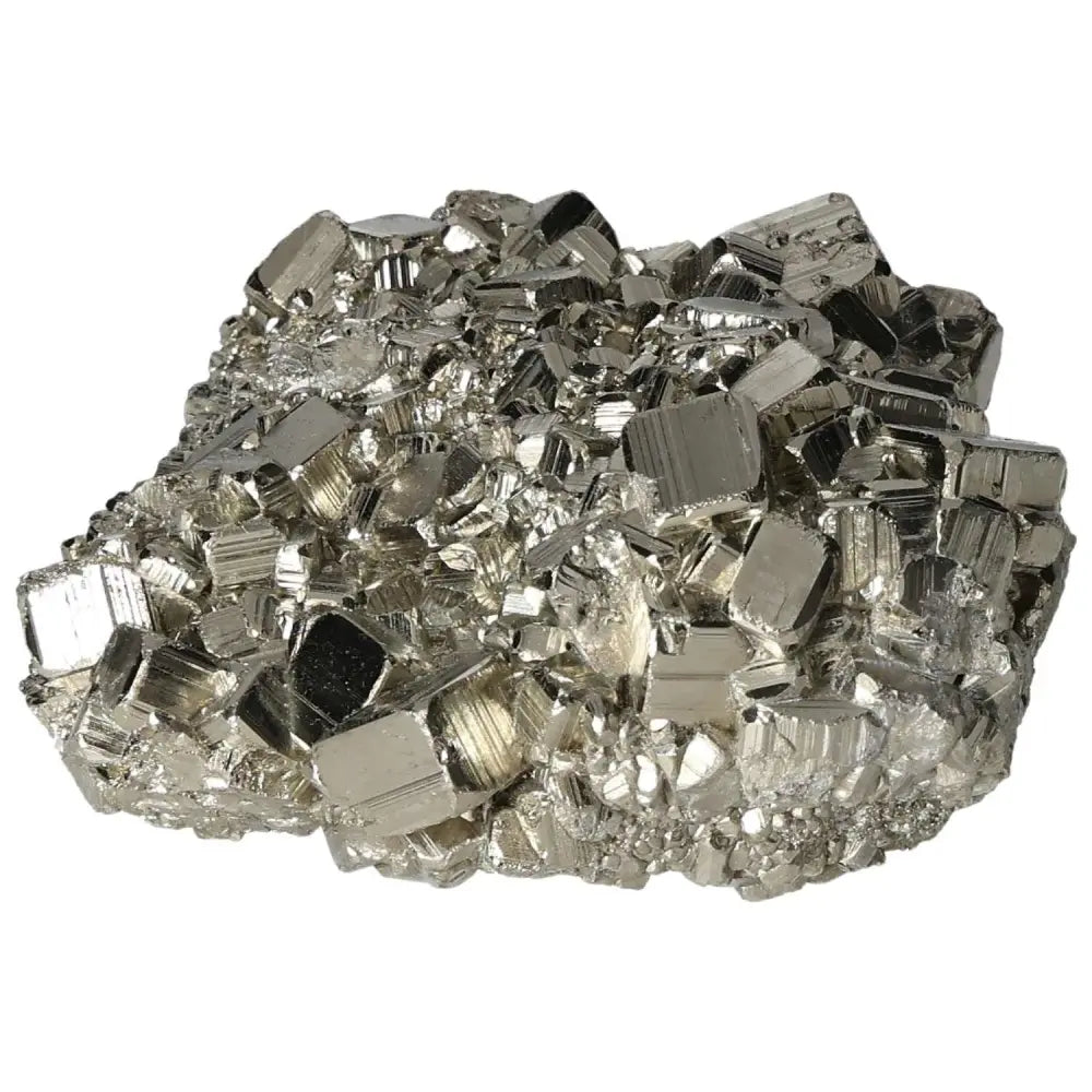 Superior quality pyrite cluster with geometric cubic formations showcasing metallic luster and sculptural detail.